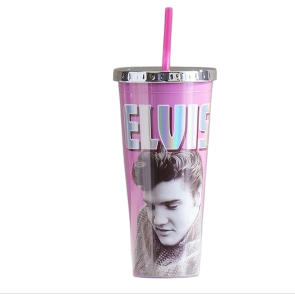 NWT Elvis Pink Party Foil Tumbler with Straw - Picture 4 of 8